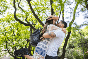 happy couple reuniting after a long break